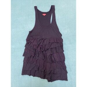 BLACK RUFFLES Hi Line Women’s Black Cotton Blend Ruffle Tank Top Size Medium